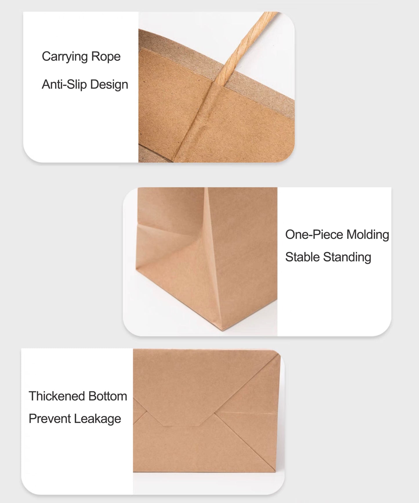 Custom Design Paper Shopping Bags with Handles, Brown and White, 6 Sizes from S to XL, Pack of 50 to 1000, Personalized Kraft Paper Bag
