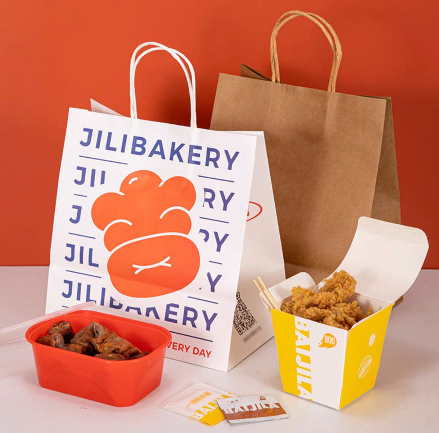 Custom Design Paper Shopping Bags with Handles, Brown and White, 6 Sizes from S to XL, Pack of 50 to 1000, Personalized Kraft Paper Bag