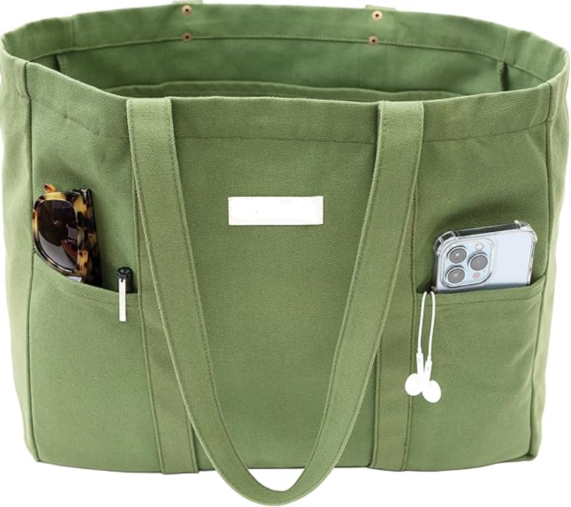 Cotton Canvas Tote Shopping Bag, Multi-function Tote Bag (Green) --- as low as $2.3
